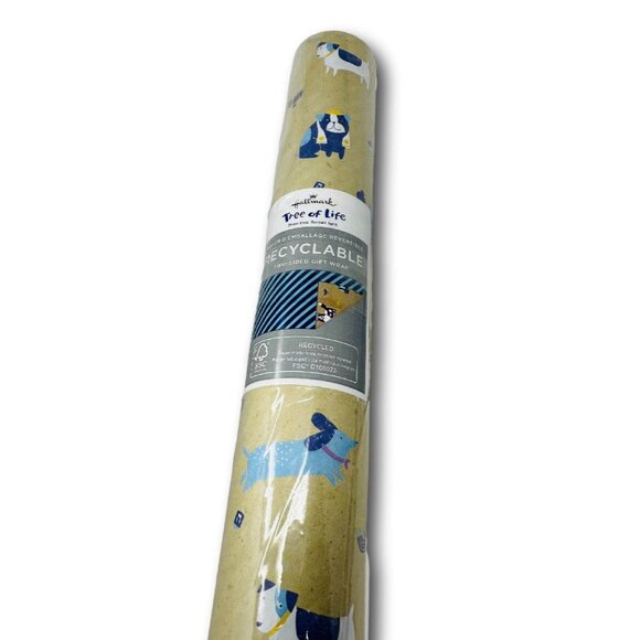 Hallmark Wrapping Paper Christmas Hanukkah Dogs Beige Reversible 35 sq ft Roll - Picture 3 of 3